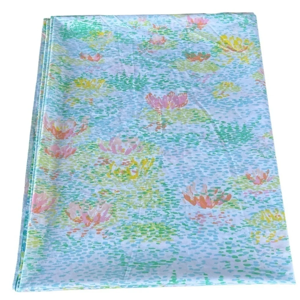 Vintage Springmaid Monet Water Lilies Flat Sheet 83x99 Colorful GUC